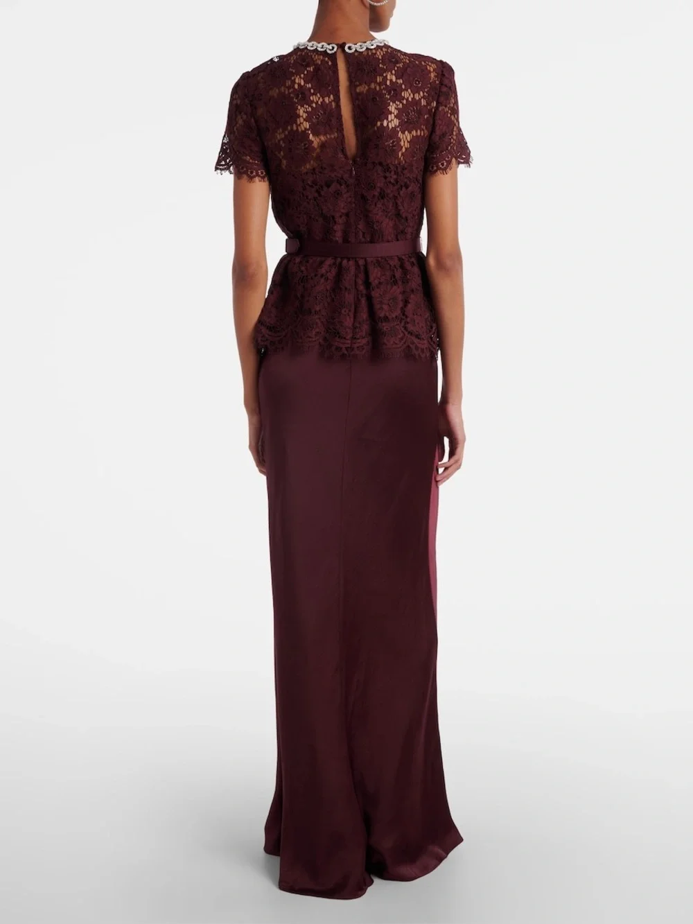 SELF PORTRAIT BELTED LACE AND SATIN MAXI DRESS